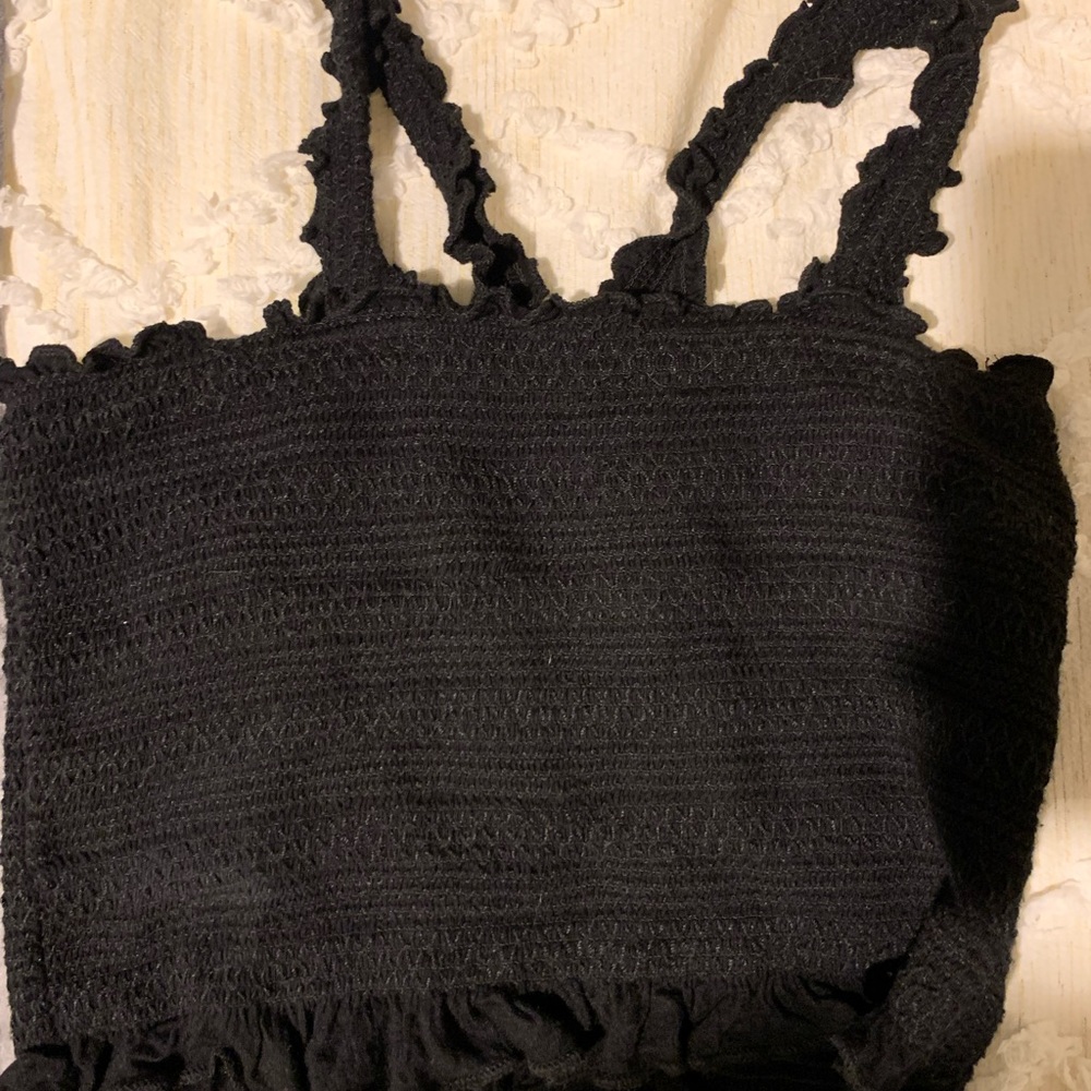 Black ruffled crop top